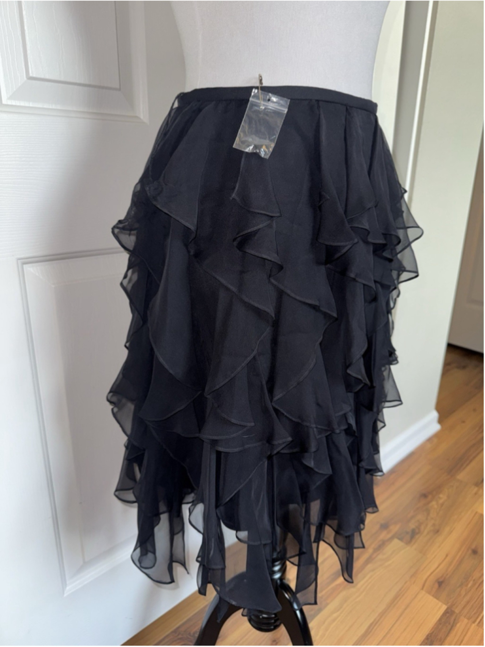 Vintage Niteline 100% Silk Ruffle Skirt 6 Black Whimsigoth Fairy Deadstock - Picture 3 of 10